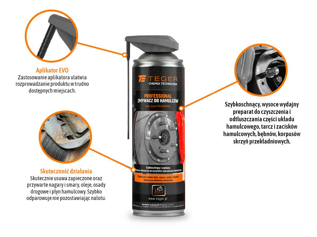 Zmywacz do hamulców PROFESSIONAL z aplikatorem EVO, 500ml, Teger