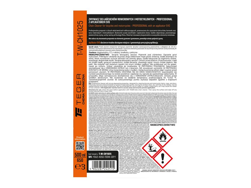 Zmywacz do łańcuchów rowerowych i motocyklowych PROFESSIONAL z aplikatorem EVO, 500ml, Teger