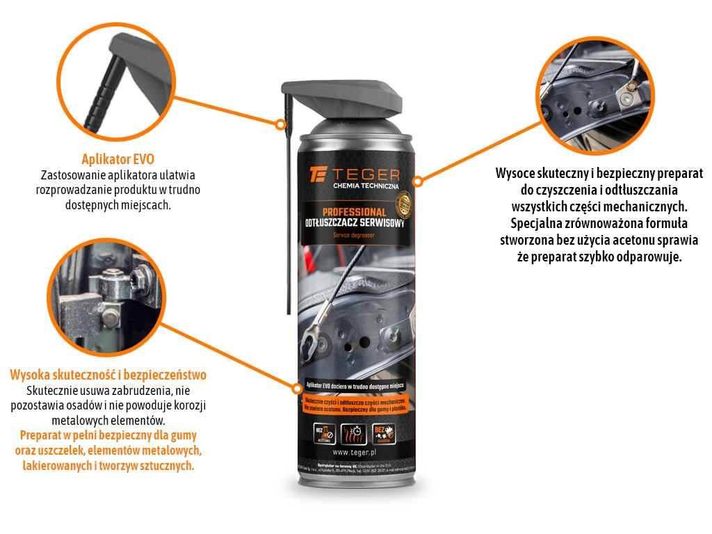 Odtłuszczacz serwisowy PROFESSIONAL z aplikatorem EVO, 500ml, Teger