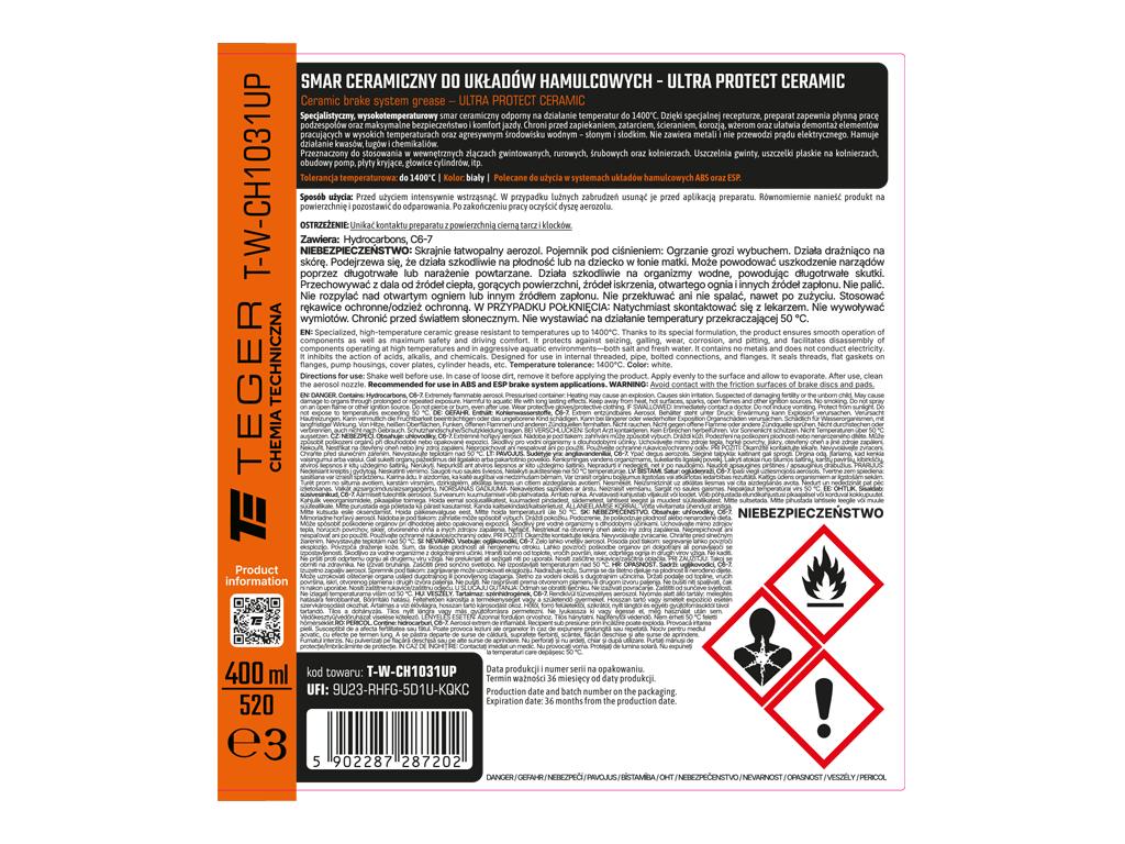 Smar ceramiczny do układów hamulcowych ULTRA PROTECT CERAMIC, 400ml, Teger