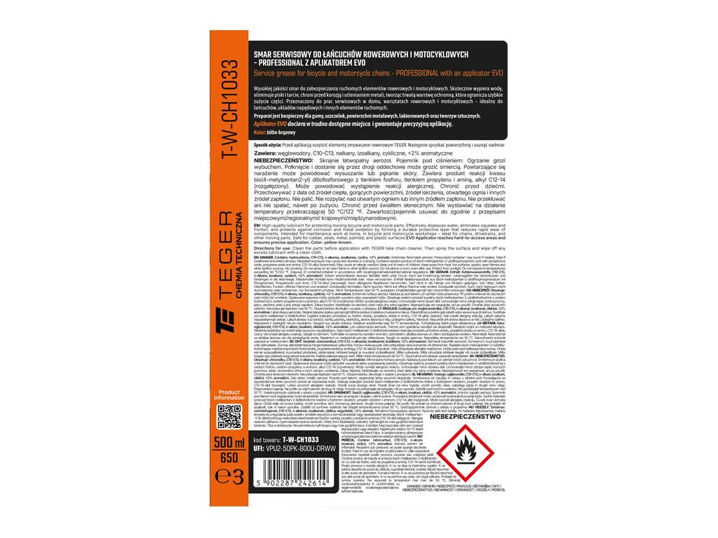 Smar serwisowy do łańcuchów rowerowych i motocyklowych PROFESSIONAL z aplikatorem EVO, 500ml, Teger