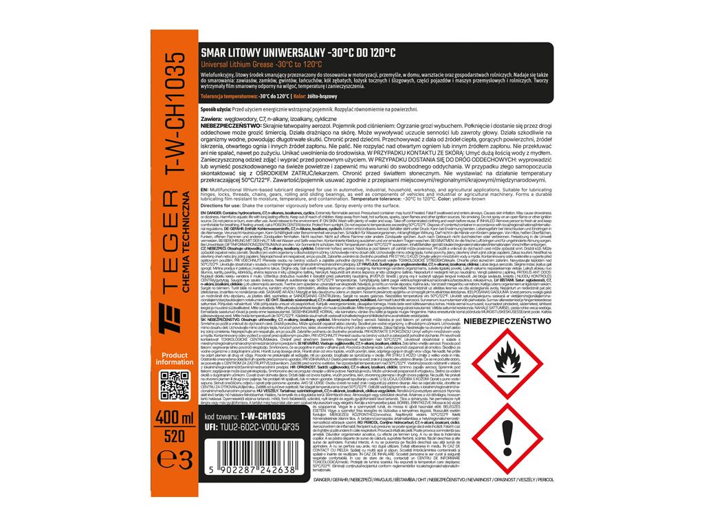 Smar litowy uniwersalny -30° do +120°, 400ml, Teger