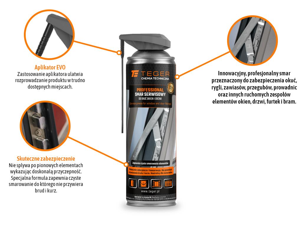 Smar serwisowy do okuć okien i drzwi PROFESSIONAL z aplikatorem EVO, 500ml, Teger
