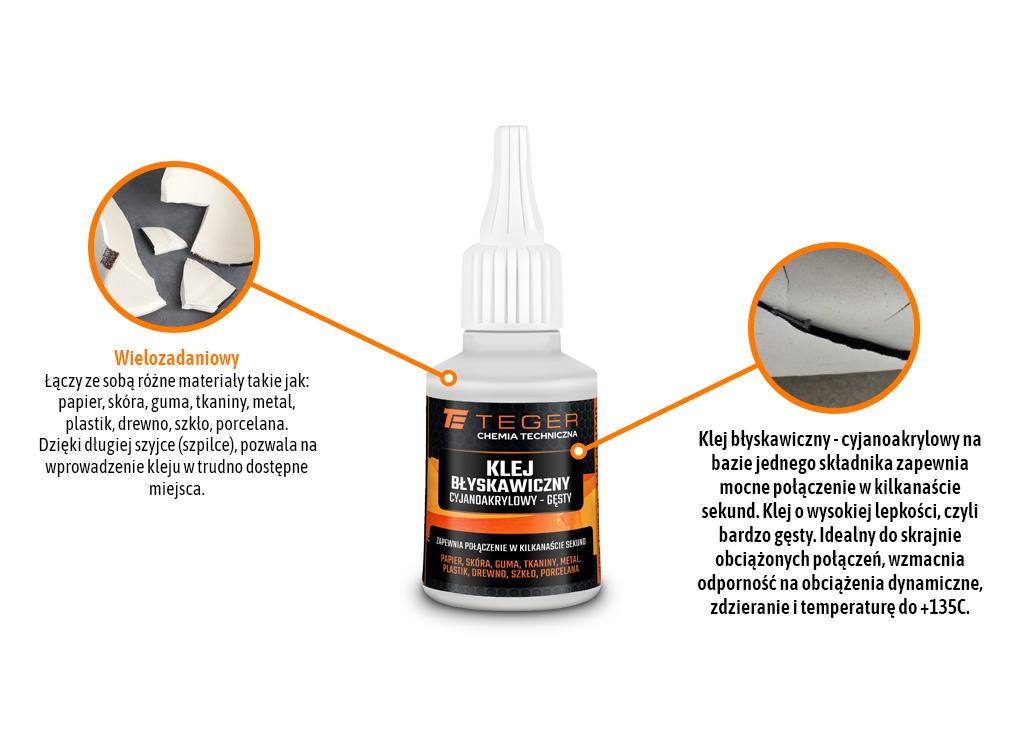 Klej błyskawiczny cyjanoakrylowy - ze szpilką,  gęsty, 50G, Teger