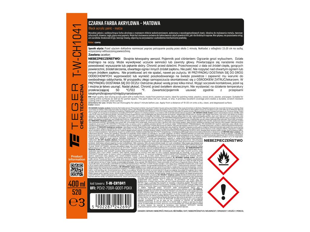 Czarna farba akrylowa - matowa, 400ml, Teger