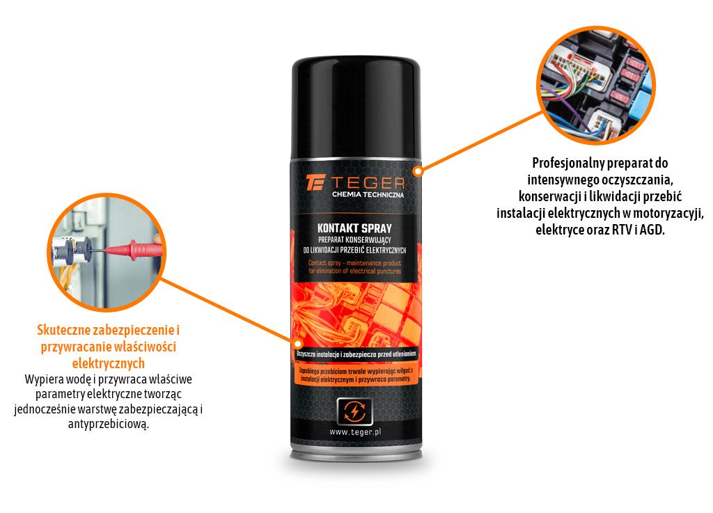 Kontakt spray - preparat konserwujący do likwidacji przebić elektrycznych, 400ml, Teger