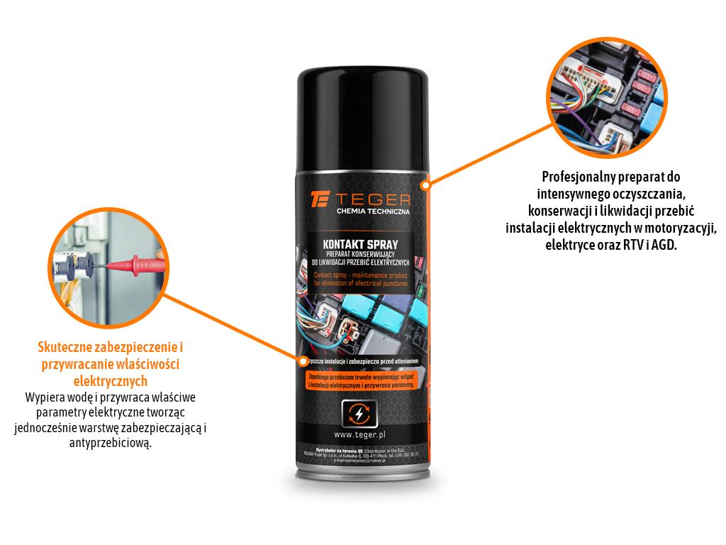 Kontakt spray - preparat konserwujący do likwidacji przebić elektrycznych, 400ml, Teger