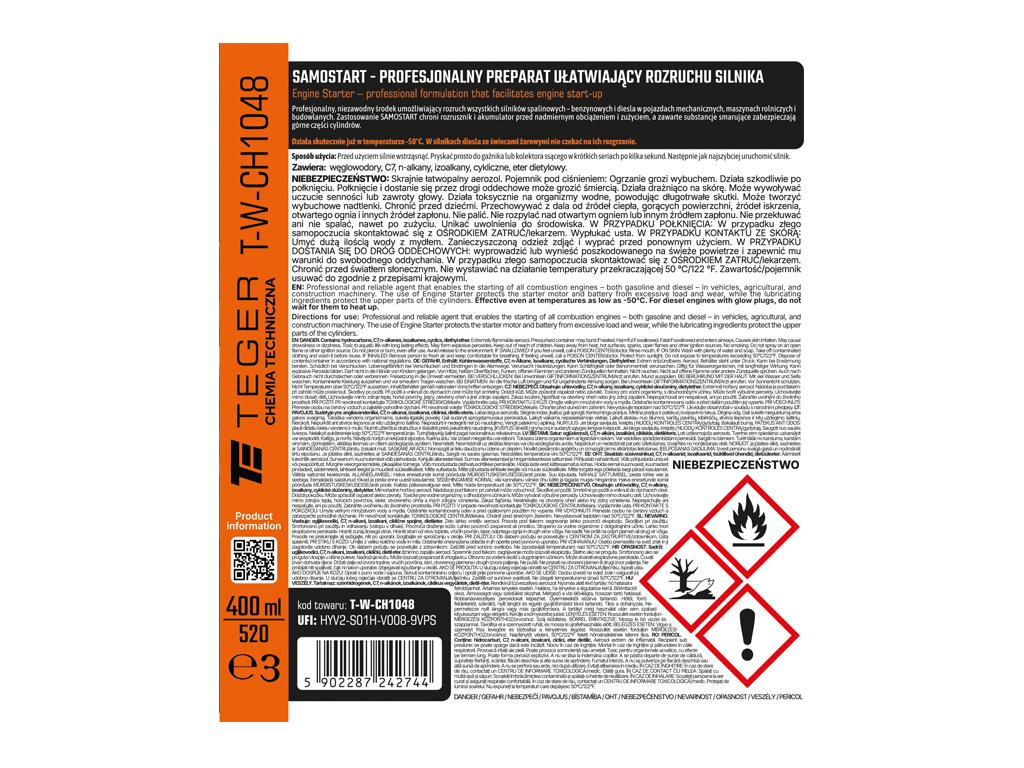 Profesjonalny preparat ułatwiający rozruchu silnika (SAMOSTART), 400ml, Teger