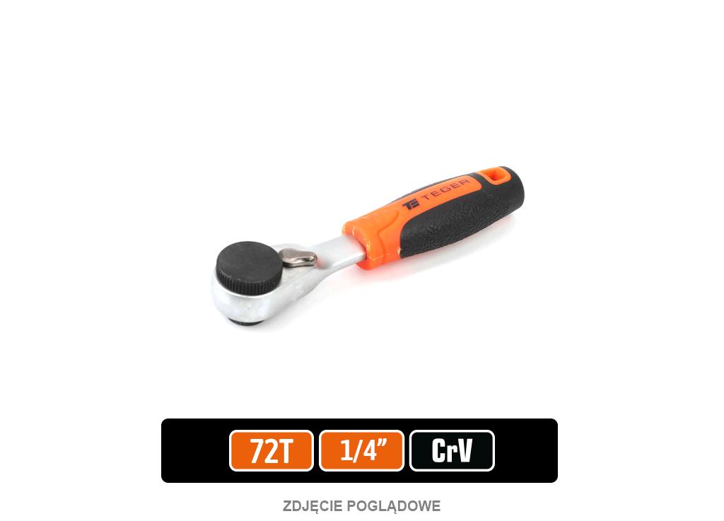 Grzechotka 1/4" 72T - z uchwytem na bity HEX, CR-V, Teger