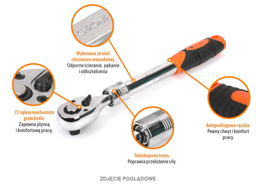 Grzechotka teleskopowa 1/2" 72T / TEGER