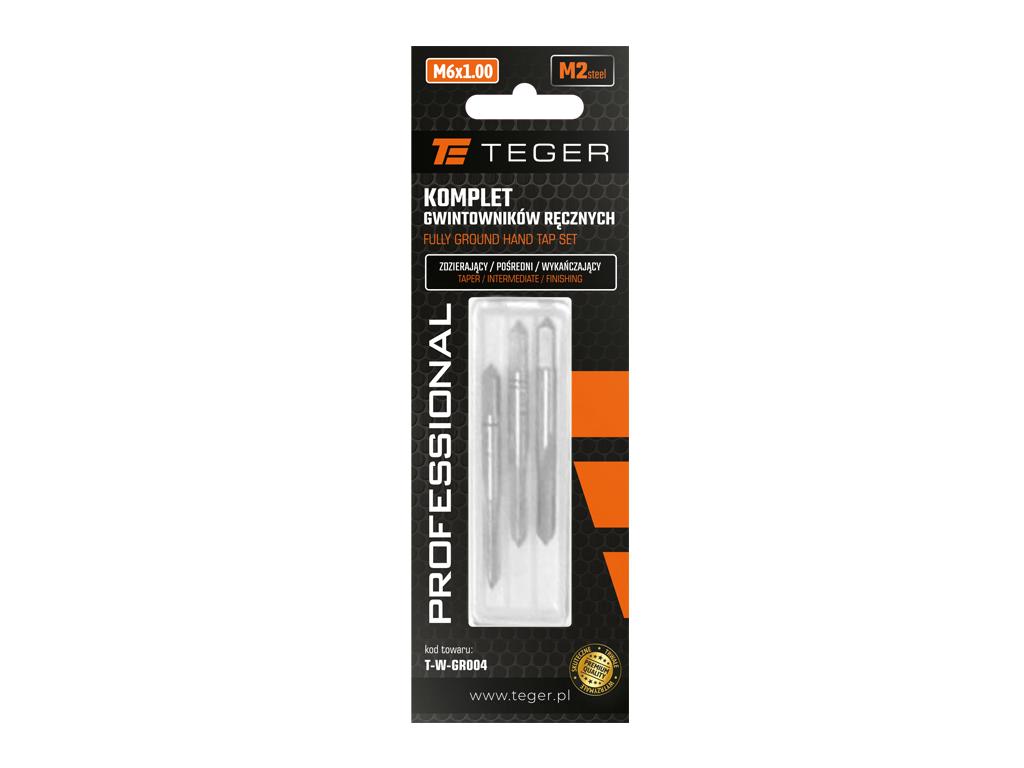 Komplet gwintowników ręcznych PROFESSIONAL, M6x1,00 (3 szt), (zdzierający, pośredni, wykańczający), stal M2, Teger