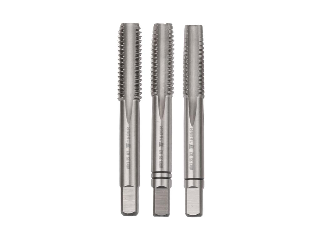 Komplet gwintowników ręcznych PROFESSIONAL, M8x1,25 (3 szt), (zdzierający, pośredni, wykańczający), stal M2, Teger