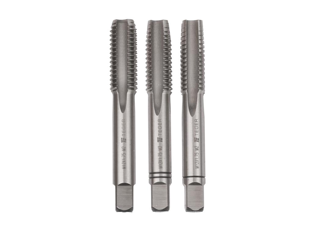 Komplet gwintowników ręcznych PROFESSIONAL, M12x1,75 ((3 szt), (zdzierający, pośredni, wykańczający), stal M2, Teger