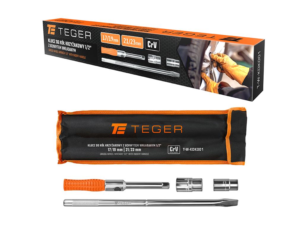 Klucz do kół krzyżakowy z uchwytem wkładanym, 1/2" (17/19/21/23mm), Teger