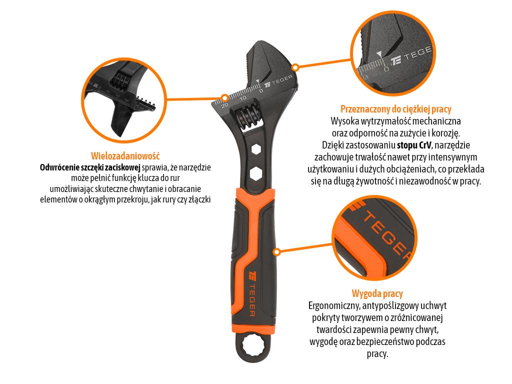Klucz nastawny, 2-funkcyjny 6" 150 mm, Teger