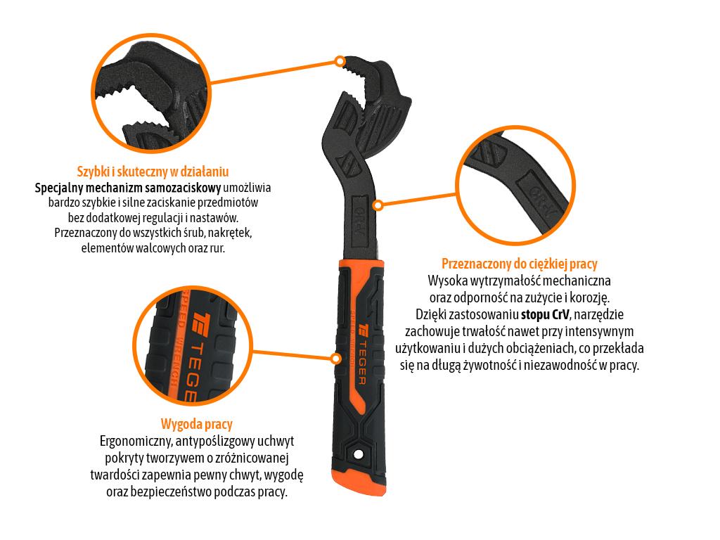 Klucz nastawny, samozaciskowy 12" 300 mm, Teger
