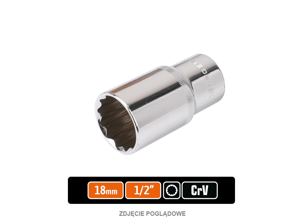 Klucz nasadowy 1/2" dwunastokątny długi 18 mm, CR-V, Teger