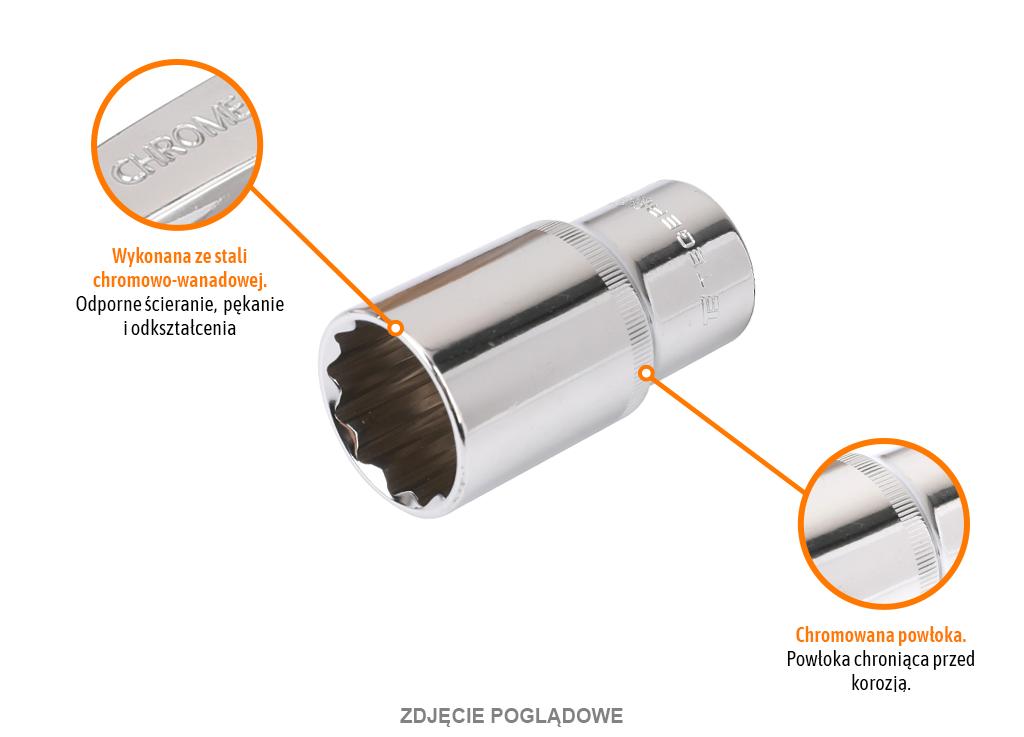 Klucz nasadowy 1/2" dwunastokątny długi 24 mm, CR-V, Teger