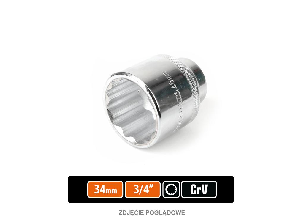 Klucz nasadowy 3/4" dwunastokątny 34 mm, CR-V, Teger
