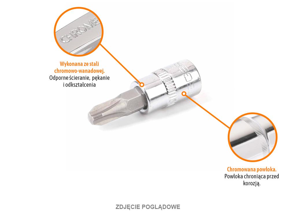 Klucz nasadowy 1/4" z bitem PH 1x37 mm, S2/CR-V, Teger