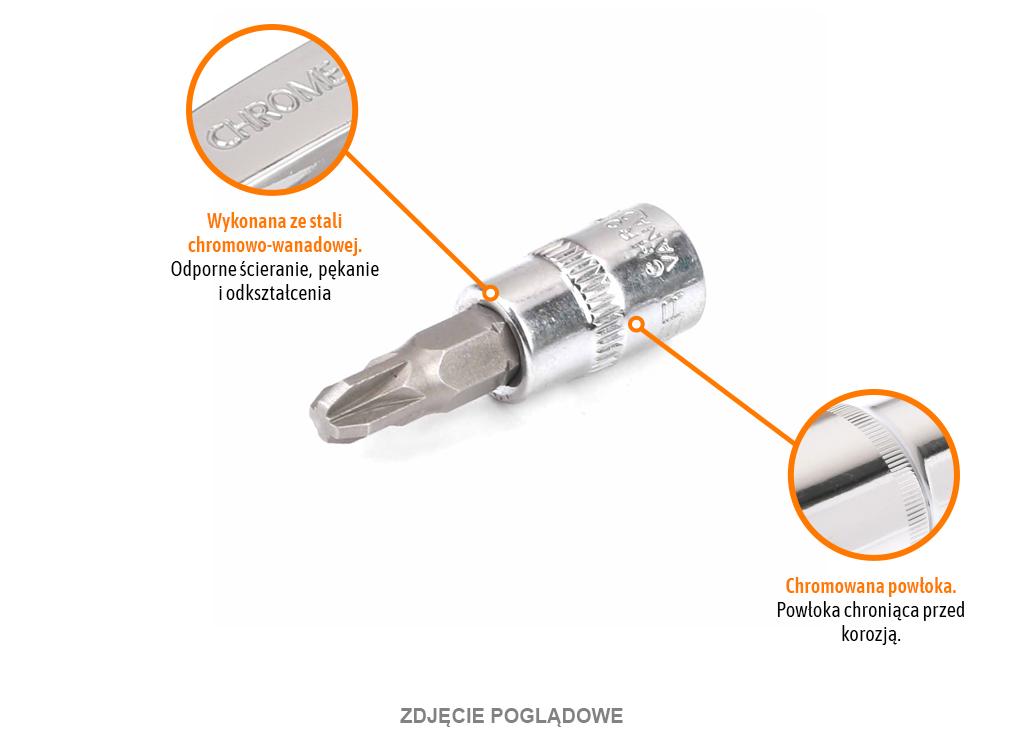 Klucz nasadowy 1/4" z bitem PZ 0x37 mm, S2/CR-V, Teger
