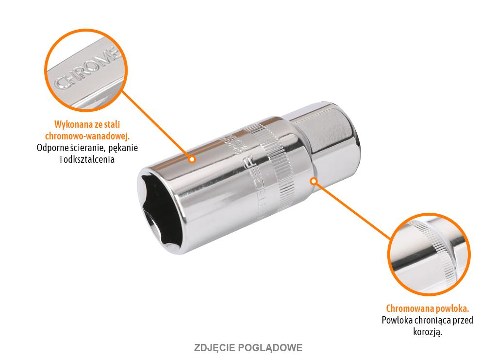Klucz nasadowy 1/2" sześciokątny 21 mm - do świec, CR-V, Teger