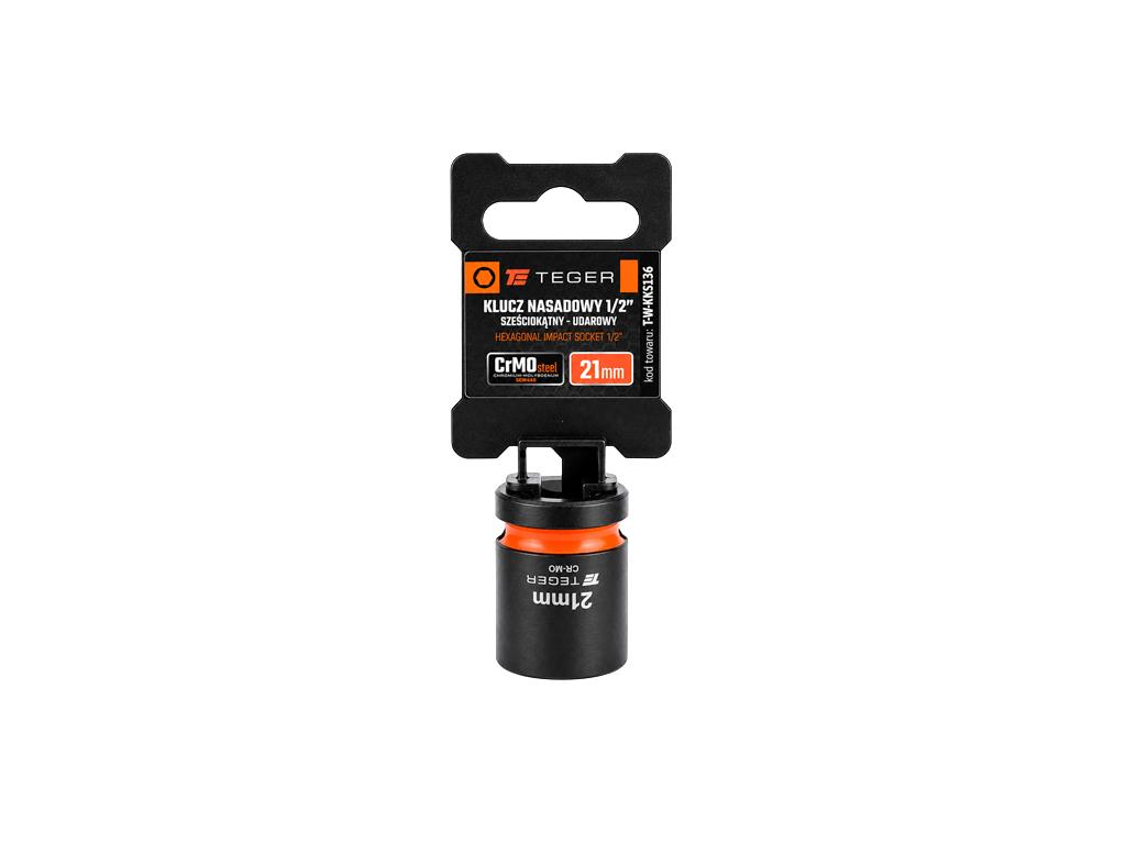 Klucz nasadowy udarowy 1/2" sześciokątny, 21 mm, Cr-Mo, Teger