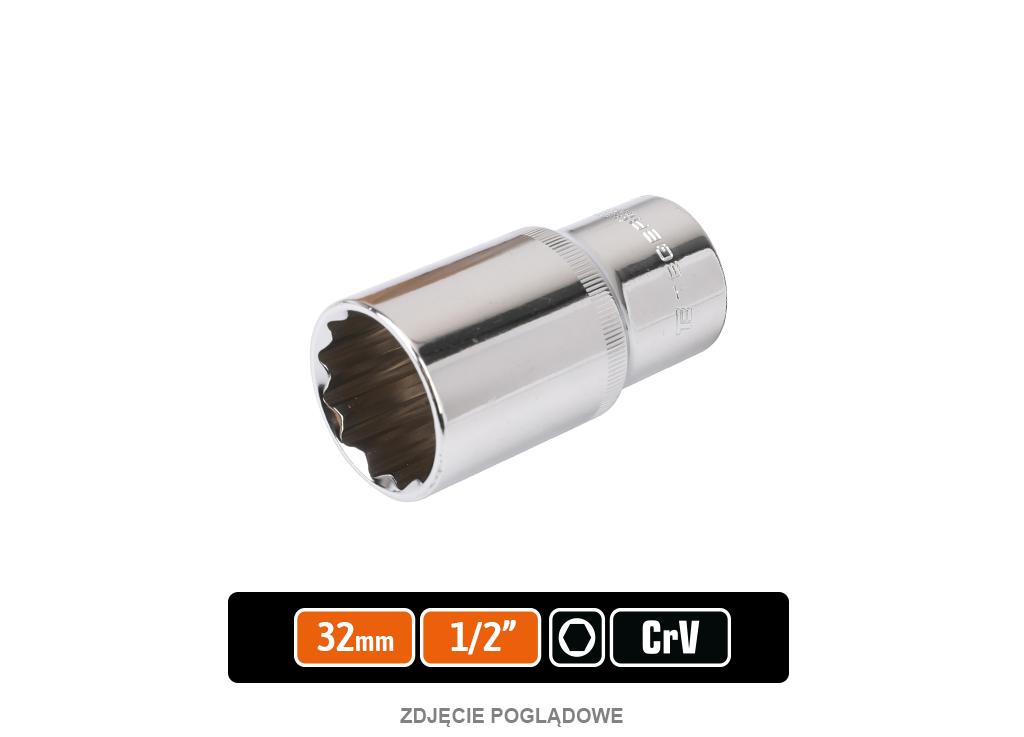Klucz nasadowy 1/2" sześciokątny długi 32 mm, CR-V, Teger