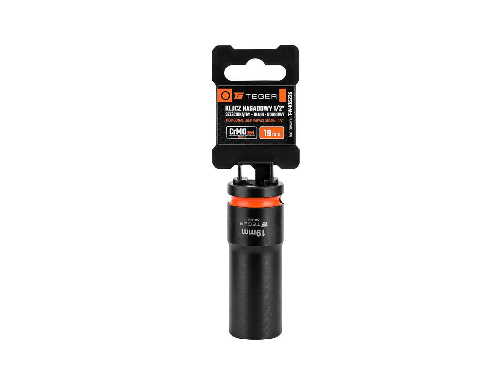 Klucz nasadowy udarowy 1/2" sześciokątny długi, 19 mm, Cr-Mo, Teger
