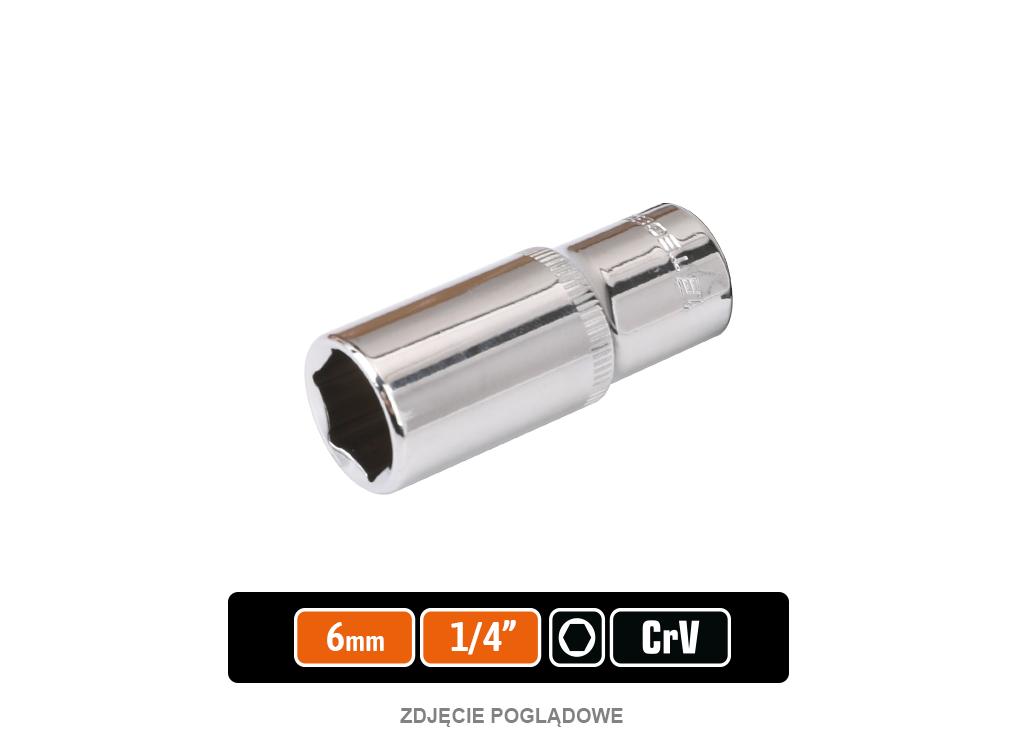 Klucz nasadowy 1/4" sześciokątny długi 6 mm, CR-V, Teger