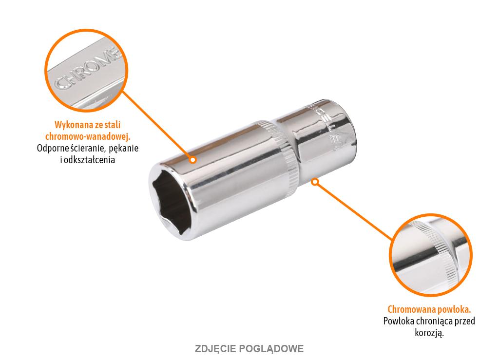 Klucz nasadowy 1/4" sześciokątny długi 6 mm, CR-V, Teger