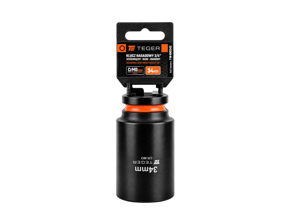 Klucz nasadowy udarowy 3/4" sześciokątny długi, 34 mm, Cr-Mo, Teger
