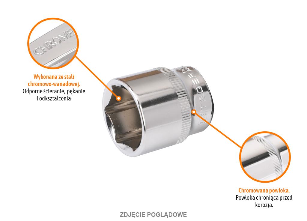Klucz nasadowy 3/8" sześciokątny 14 mm, CR-V, Teger