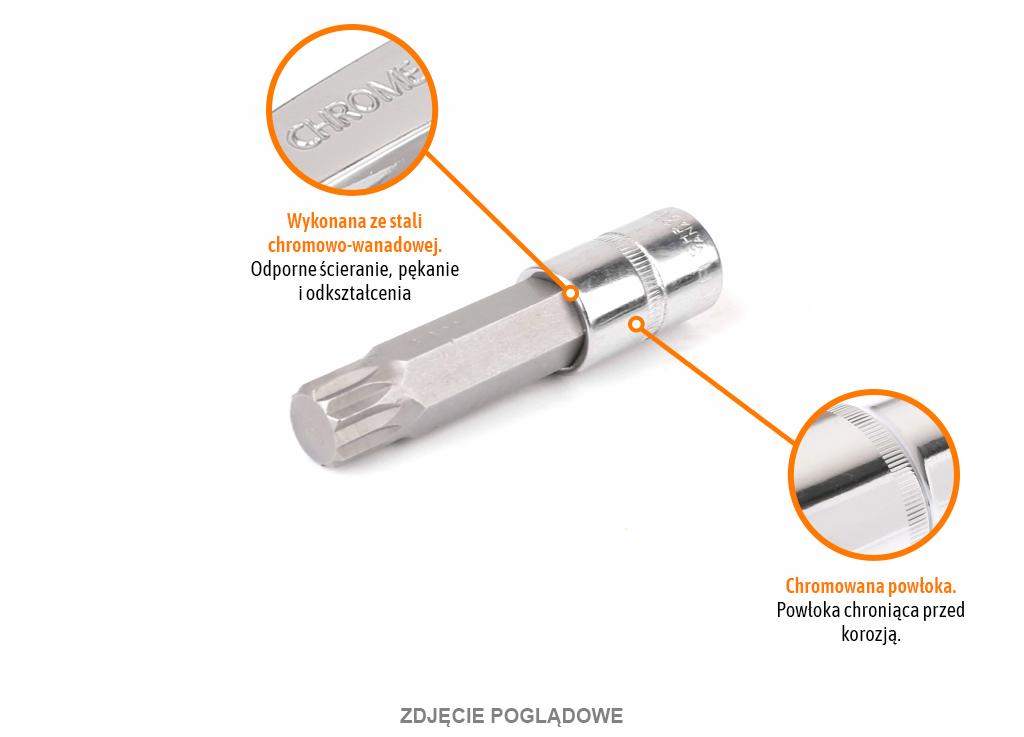 Klucz nasadowy 1/2" z bitem SPLINE M18x100 mm, S2/CR-V, Teger