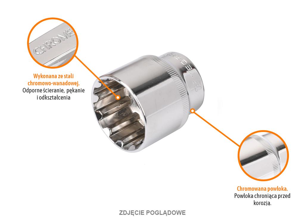 Klucz nasadowy 1/2" SPLINE 19 mm, CR-V, Teger