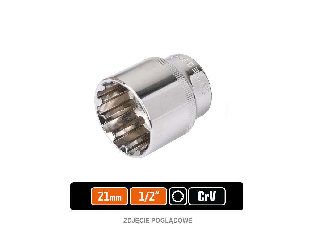 Klucz nasadowy 1/2" SPLINE 21 mm, CR-V, Teger