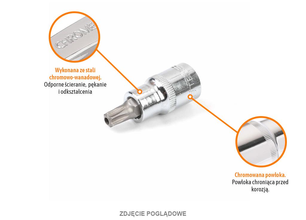 Klucz nasadowy 1/2" z bitem TORX T50x55 mm - z otworem, S2/CR-V, Teger