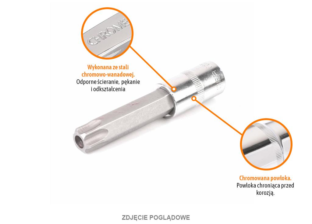 Klucz nasadowy 1/2" z bitem TORX T60x100 mm - z otworem, S2/CR-V, Teger