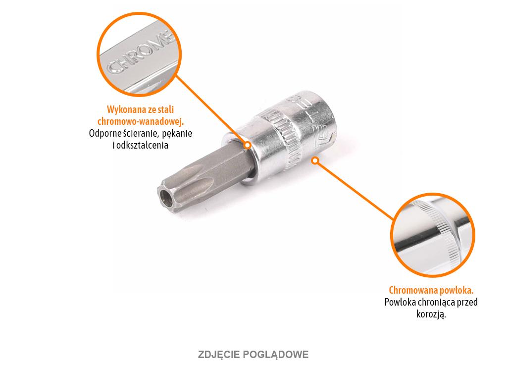 Klucz nasadowy 1/4" z bitem TORX T40x37 mm - z otworem, S2/CR-V, Teger