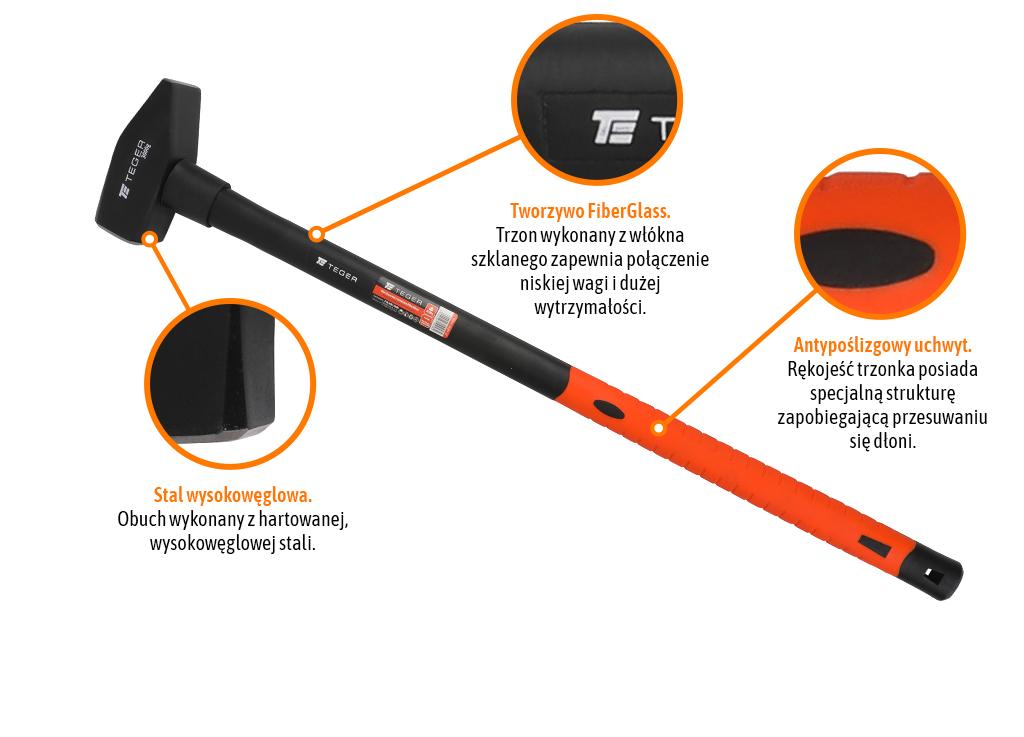 Młotek, młot ślusarski z trzonkiem fiberglass 3000 g / TEGER