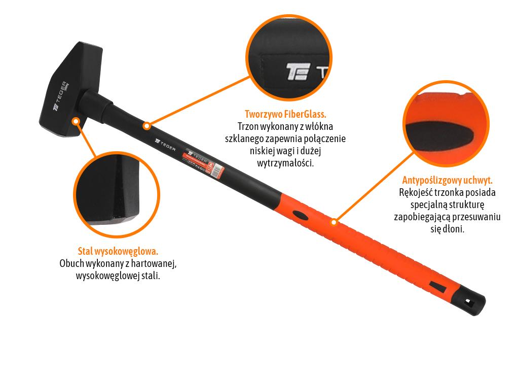 Młotek, młot ślusarski z trzonkiem fiberglass 5000 g / TEGER