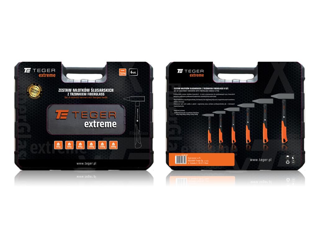Zestaw młotków ślusarskich z trzonkiem fiberglass (6 el.) 300 500 800 1000 1500 2000 g Extreme / TEGER