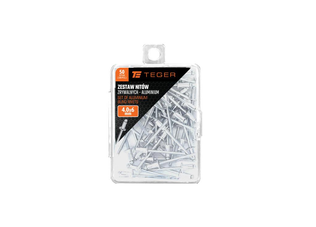 Zestaw nitów zrywalnych. aluminiowych (4.0x6mm) / 50 szt. / TEGER