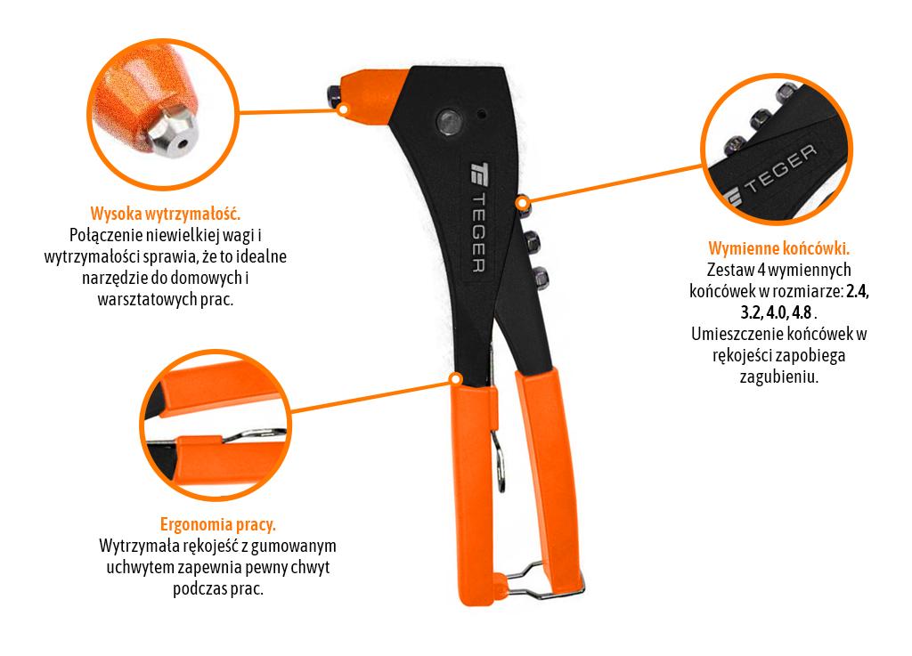 Nitownica ręczna do nitów zrywalnych STANDARD PLUS 10.5"/260mm (do nitów stalowych i aluminiowych) / TEGER