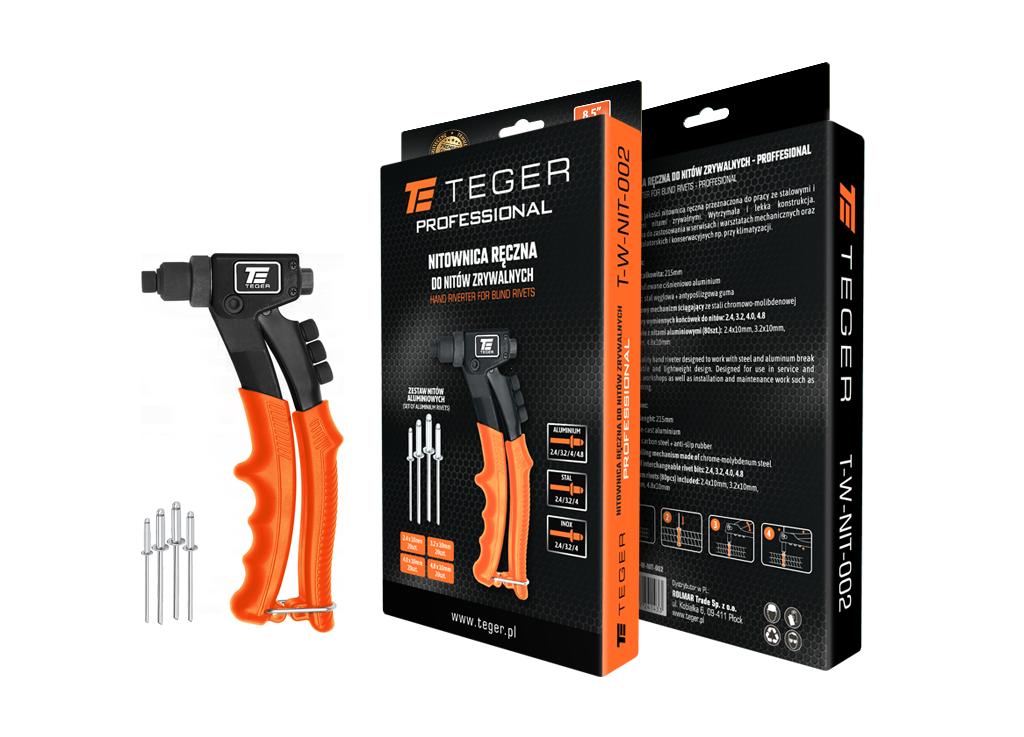 Nitownica ręczna do nitów zrywalnych PROFESSIONAL 8.5"/215mm (do nitów stalowych i aluminiowych) / TEGER