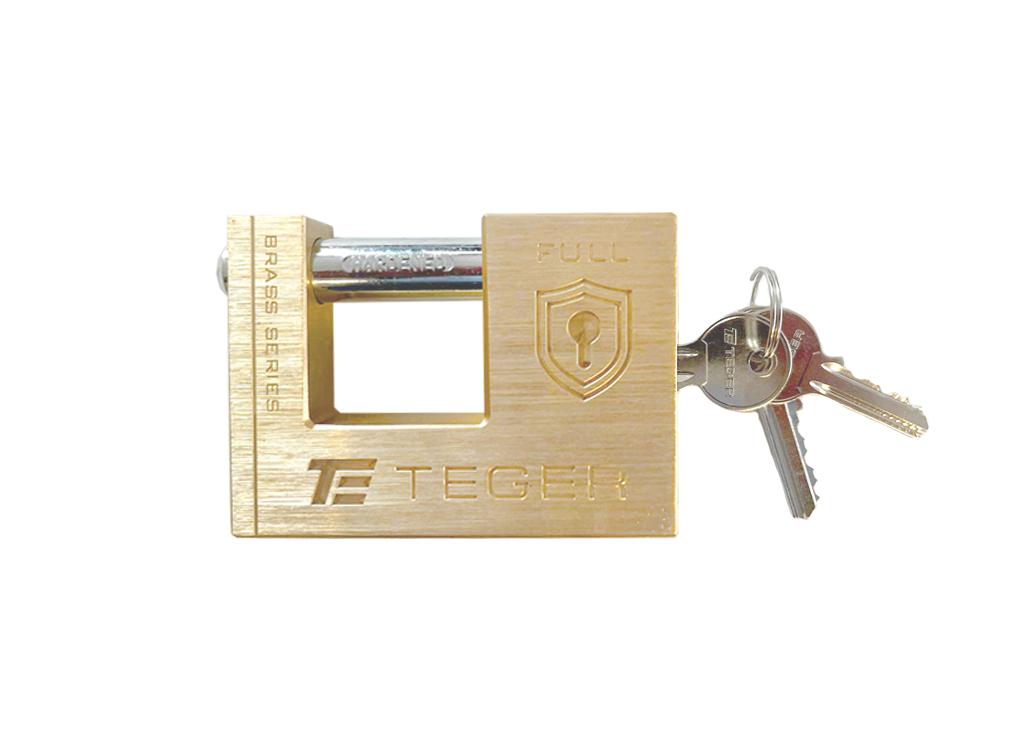 Kłódka antywłamaniowa - mosiężna / trzpieniowa 80mm - 3 klucze / TEGER