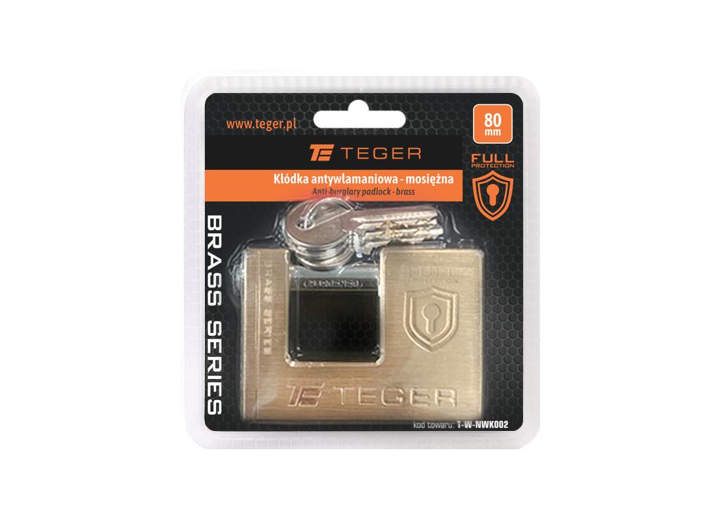 Kłódka antywłamaniowa - mosiężna / trzpieniowa 80mm - 3 klucze / TEGER