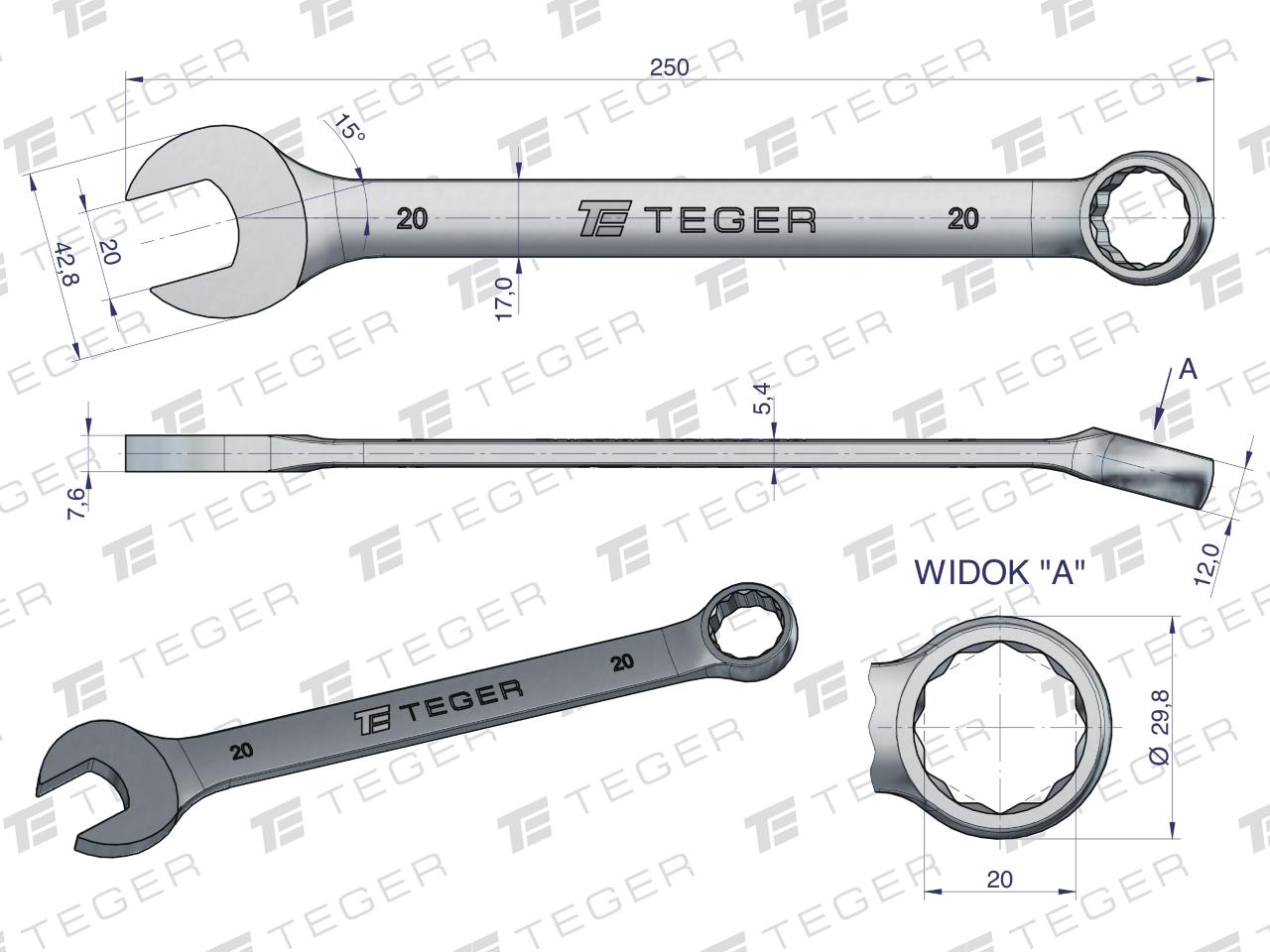 Klucz płasko-oczkowy 20 mm / TEGER