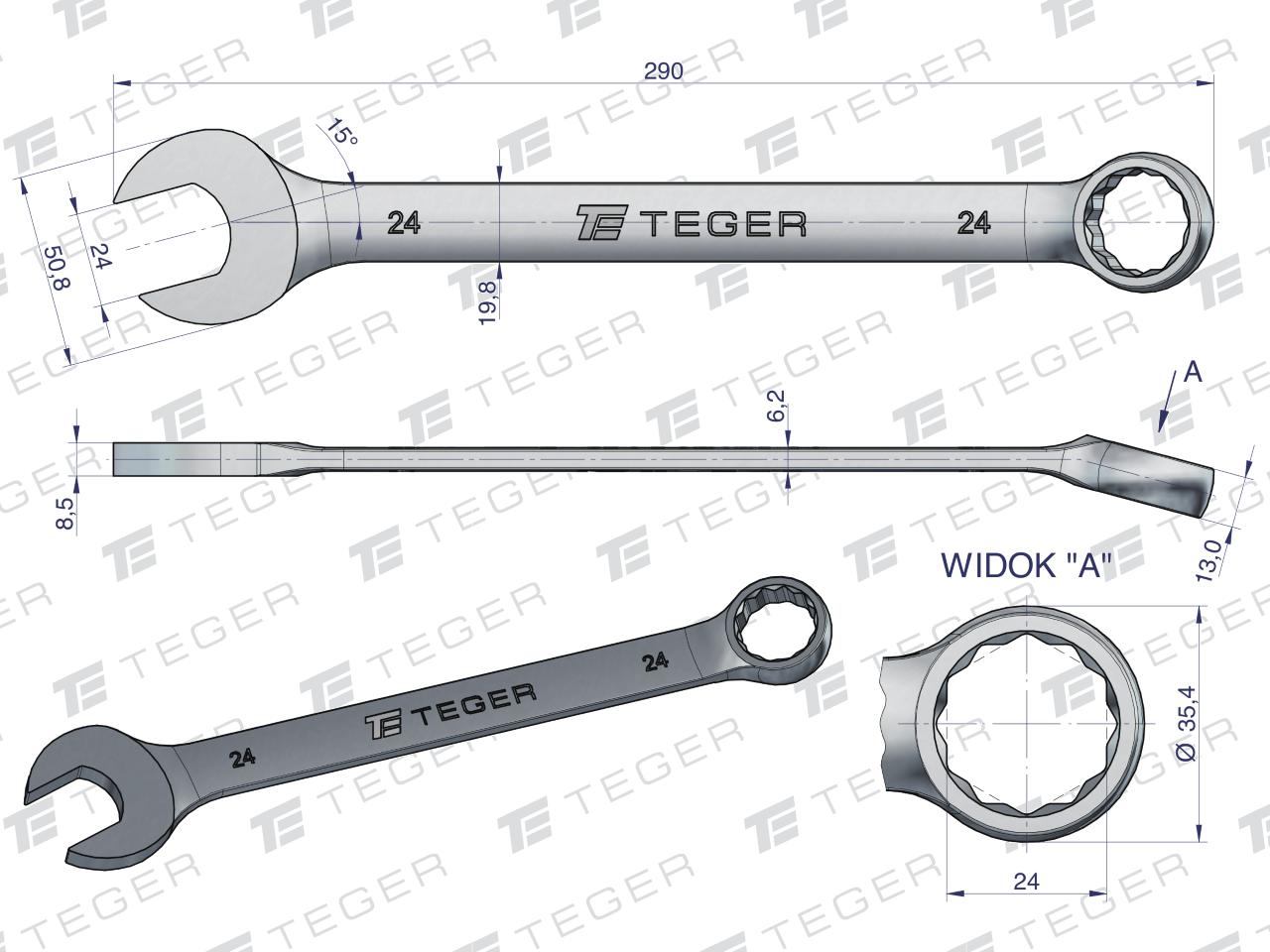Klucz płasko-oczkowy 24 mm / TEGER