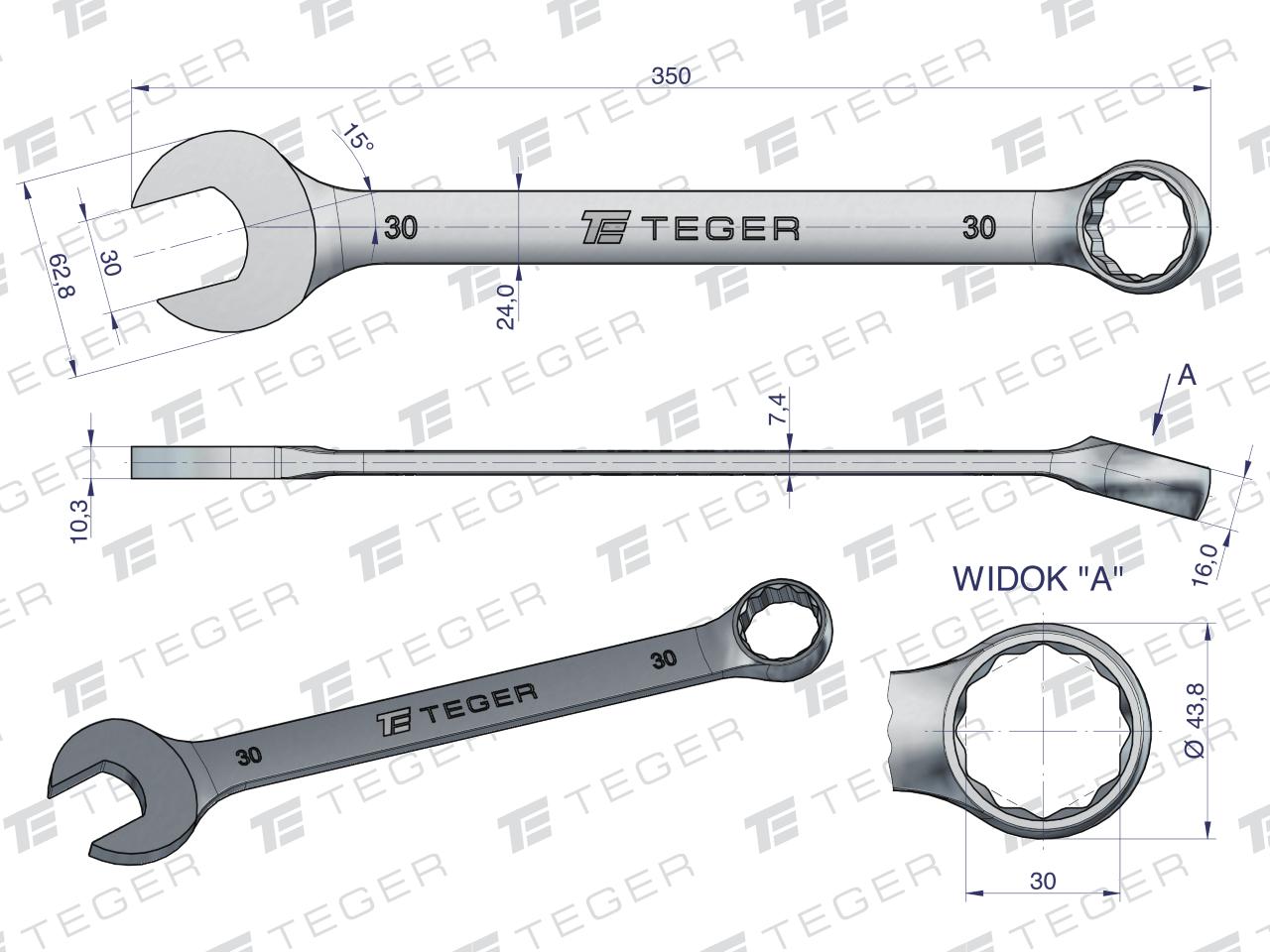 Klucz płasko-oczkowy 30 mm / TEGER